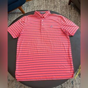 SOUTHERN TIDE PERFORMANCE GOLF POLO SHIRT LARGE PINK BLUE SKIPJACK CLUB POLY